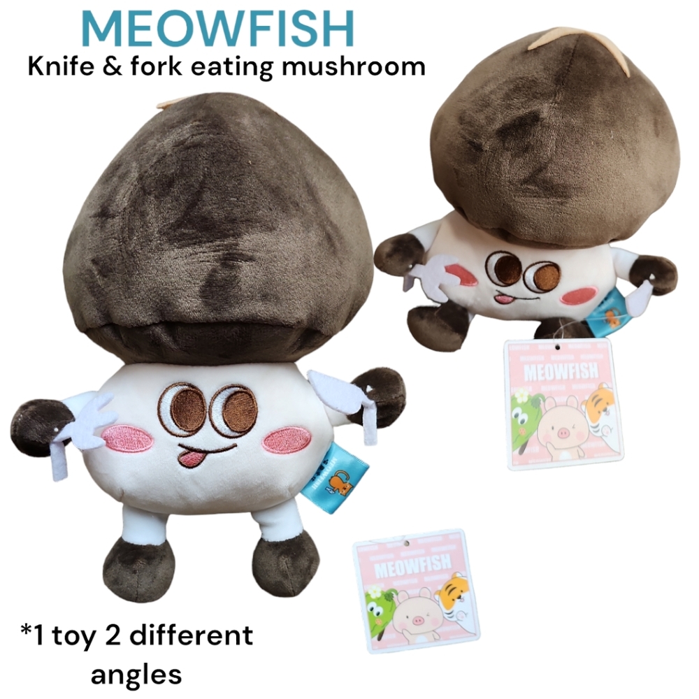 NWT Meowfish knife & fork eating mushroom cute plushie toy stuffed food toy